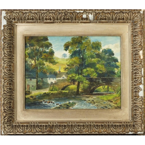 2208 - Pack Horse Bridge, Mill Dale, English school watercolour, framed and glazed, 35.5cm x 27.5cm excludi... 