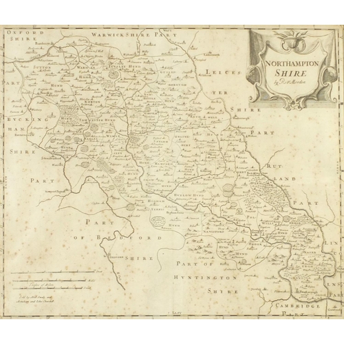 3046 - Robert Morden, Northamptonshire, 18th century map, mounted, framed and glazed, 41.5cm x 36cm excludi... 