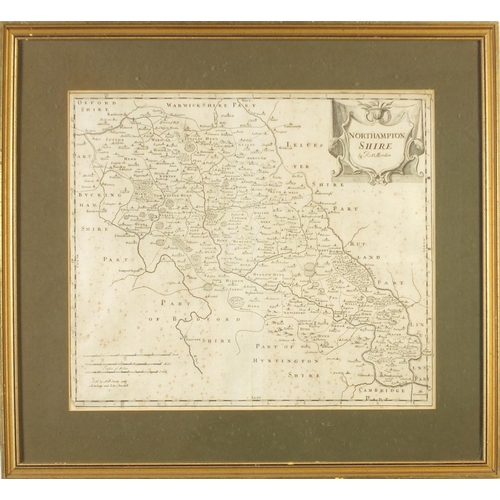 3046 - Robert Morden, Northamptonshire, 18th century map, mounted, framed and glazed, 41.5cm x 36cm excludi... 