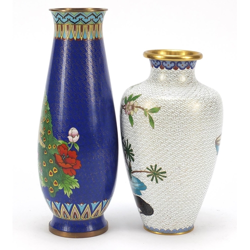 234 - Two Chinese cloisonné vases including one enamelled with a dog before a vase and scroll, the largest... 