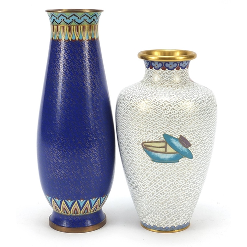 234 - Two Chinese cloisonné vases including one enamelled with a dog before a vase and scroll, the largest... 