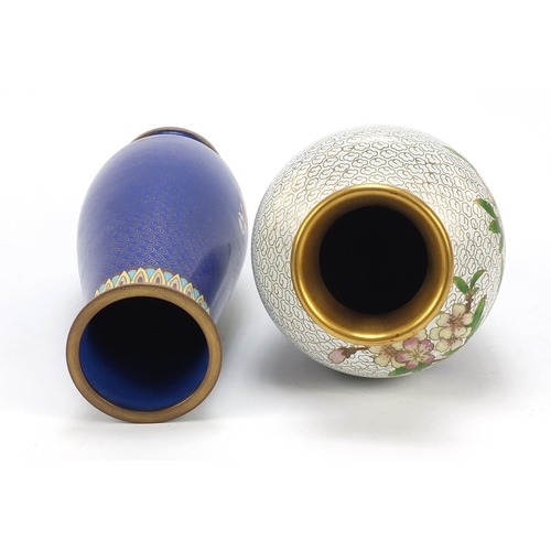 234 - Two Chinese cloisonné vases including one enamelled with a dog before a vase and scroll, the largest... 