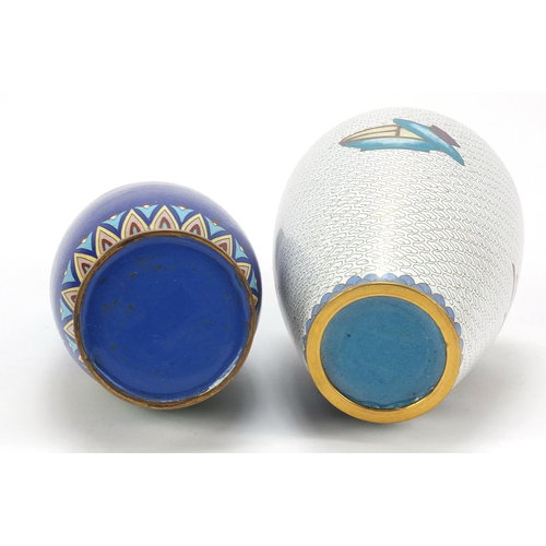 234 - Two Chinese cloisonné vases including one enamelled with a dog before a vase and scroll, the largest... 