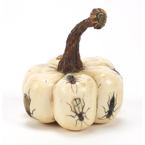 228 - Japanese carved ivory shibayama fruit inlayed with insects, 6cm high