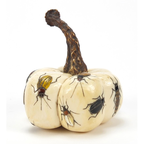 228 - Japanese carved ivory shibayama fruit inlayed with insects, 6cm high