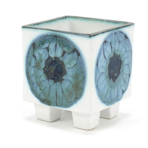 7 - Troika St Ives Pottery four footed cube vase, 9cm high x 8cm square