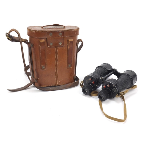 3036 - Pair of British military World War II Bino Prism no5 binoculars with fitted case numbered 77181, the... 