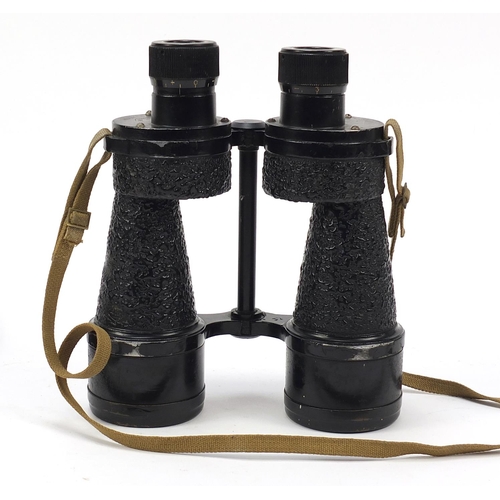 3036 - Pair of British military World War II Bino Prism no5 binoculars with fitted case numbered 77181, the... 