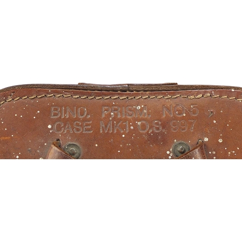 3036 - Pair of British military World War II Bino Prism no5 binoculars with fitted case numbered 77181, the... 