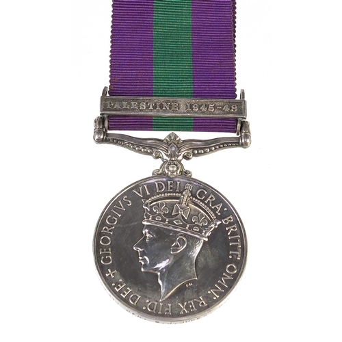 1347 - British military George VI General Service medal Palestine 1945-48 bar awarded to 19080311CFN.D.J.JU... 