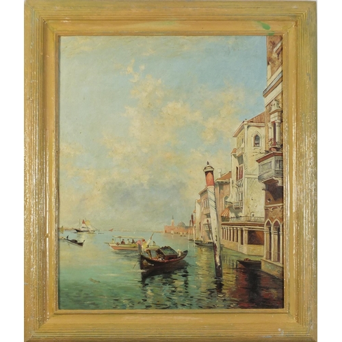 135 - Venice with gondolas, Italian school oil on board, framed, 60cm x 49cm excluding the frame