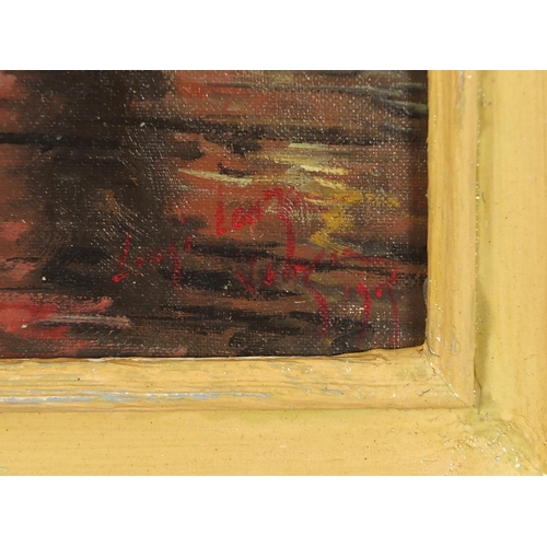 135 - Venice with gondolas, Italian school oil on board, framed, 60cm x 49cm excluding the frame