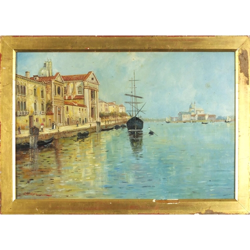 48 - Venetian canal with gondola's, oil on board, framed, 51cm x 34cm excluding the frame