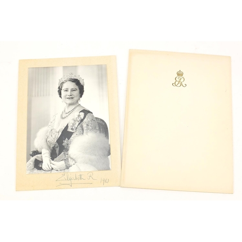 1353 - Royal interest black and white photograph of The Queen Mother, signed in ink and dated 1981, Anthony... 