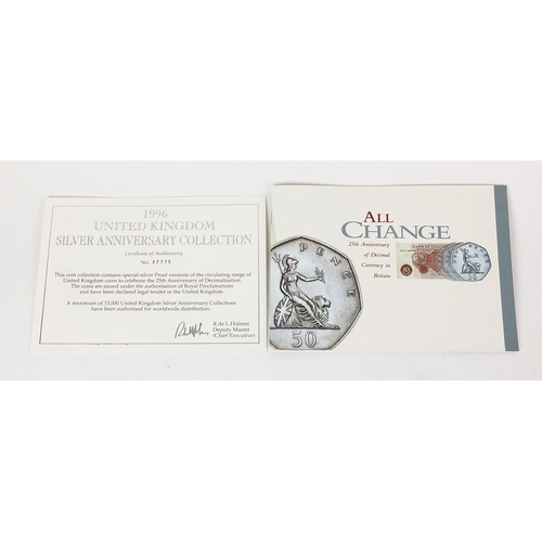 1378 - United Kingdom 1996 silver anniversary coin collection with case and certificate numbered 07115