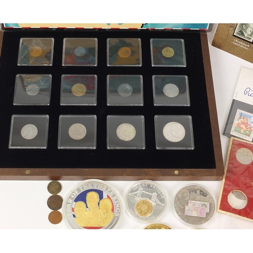 1372 - Commemorative coinage and stamps including London 2012 ingot and coins from the Third Reich with cas... 