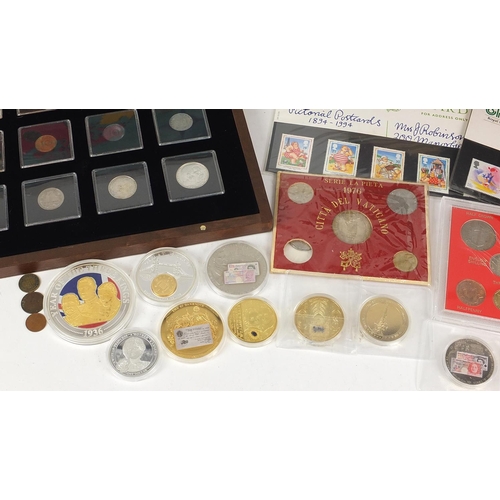 1372 - Commemorative coinage and stamps including London 2012 ingot and coins from the Third Reich with cas... 