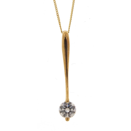 2222 - 9ct gold cubic zirconia solitaire pendant on a 9ct gold necklace, 3cm high and 44cm in length, total... 