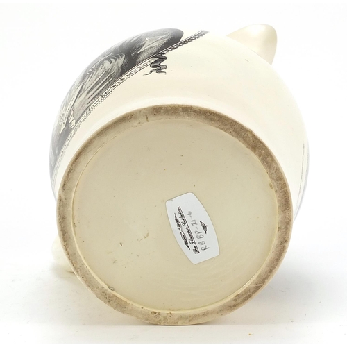 140 - 18th century creamware jug transfer printed with the death of the fox, signed Thomas Fletcher of She... 