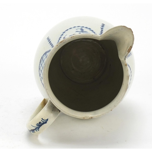 142 - Late 18th century pearlware jug hand painted with flowers, 17cm high