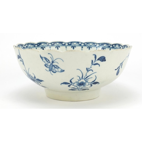 17 - 18th century English porcelain bowl hand painted with flowers, possibly Worcester, 15.5cm in diamete... 