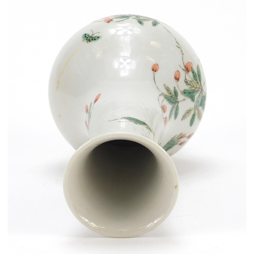 152 - Chinese porcelain vase hand painted with a butterfly amongst blossoming peach trees, six figure Kang... 