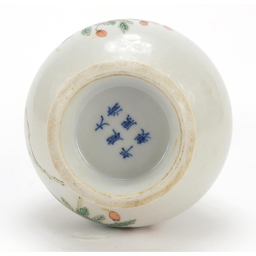 152 - Chinese porcelain vase hand painted with a butterfly amongst blossoming peach trees, six figure Kang... 