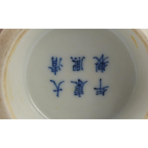 152 - Chinese porcelain vase hand painted with a butterfly amongst blossoming peach trees, six figure Kang... 