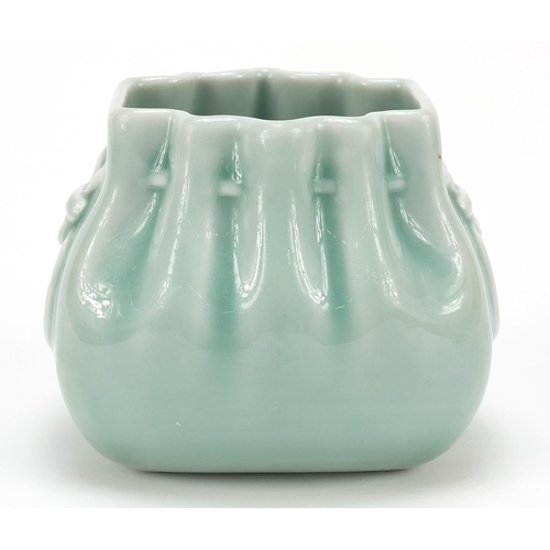 163 - Chinese porcelain sack design vase having a celadon glaze, six figure character marks to the base, 1... 