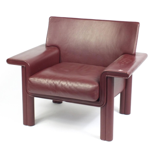 1832 - Afra and Tobia Scarpa for Meritalia, Italian burgundy leather Cornelia armchair, 77cm H x 95cm W x 6... 