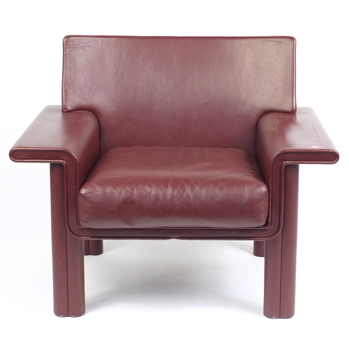 1832 - Afra and Tobia Scarpa for Meritalia, Italian burgundy leather Cornelia armchair, 77cm H x 95cm W x 6... 