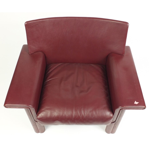 1832 - Afra and Tobia Scarpa for Meritalia, Italian burgundy leather Cornelia armchair, 77cm H x 95cm W x 6... 