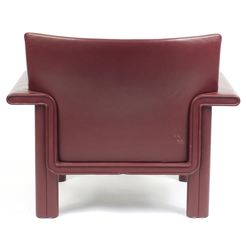 1832 - Afra and Tobia Scarpa for Meritalia, Italian burgundy leather Cornelia armchair, 77cm H x 95cm W x 6... 