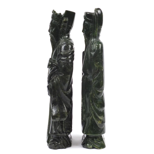 174 - Large pair of Chinese carved jade figures of wisemen, the largest 39cm high