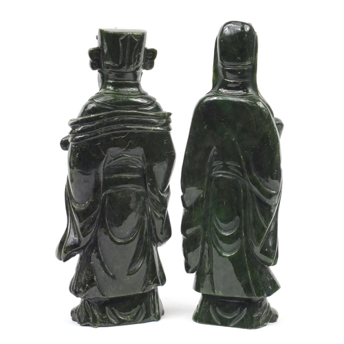 174 - Large pair of Chinese carved jade figures of wisemen, the largest 39cm high