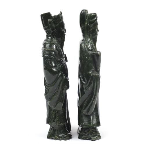 174 - Large pair of Chinese carved jade figures of wisemen, the largest 39cm high