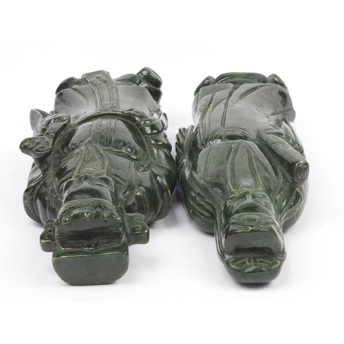 174 - Large pair of Chinese carved jade figures of wisemen, the largest 39cm high