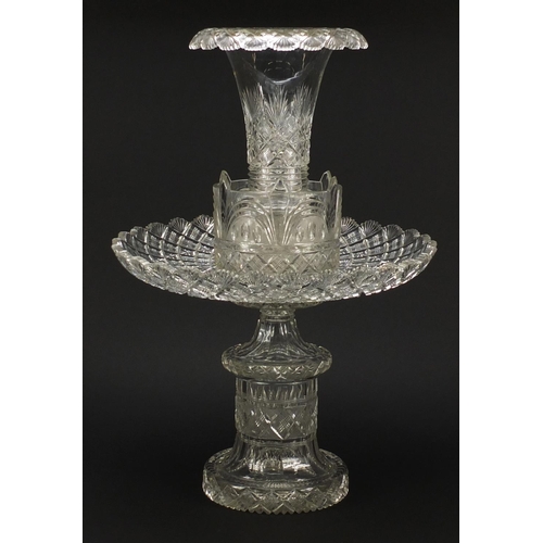 149A - Good large 19th century cut glass table centrepiece, possibly Irish, of four sections with trumpet v... 
