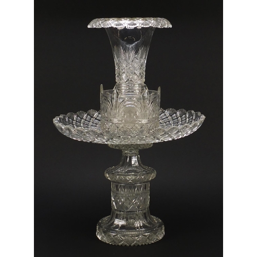 149A - Good large 19th century cut glass table centrepiece, possibly Irish, of four sections with trumpet v... 
