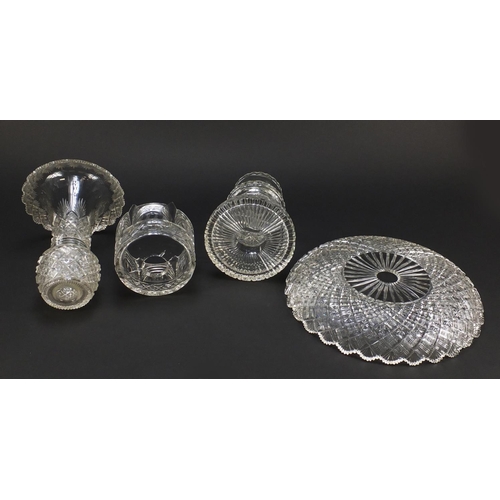 149A - Good large 19th century cut glass table centrepiece, possibly Irish, of four sections with trumpet v... 