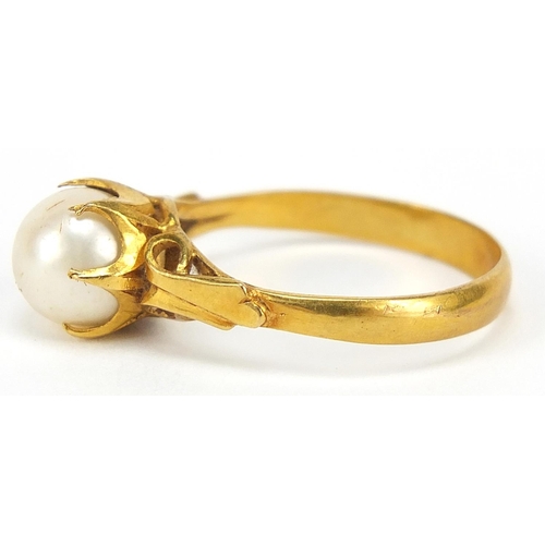 133 - Chinese gold and simulated pearl ring, size P, 2.9g