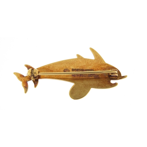 40 - Harald Nielsen for Georg Jensen, Danish 18ct gold dolphin brooch, numbered 1317, 4cm wide, 7.8g