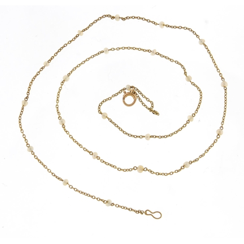 2217 - 9ct gold seed pearl necklace, 42cm in length, 1.9g