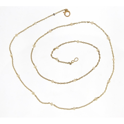 2217 - 9ct gold seed pearl necklace, 42cm in length, 1.9g