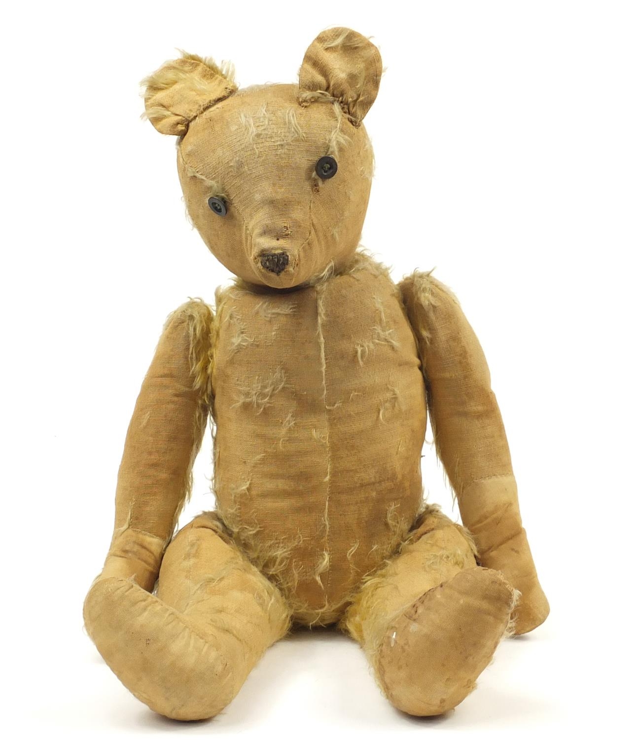 Antique jointed teddy bear straw filled Germany 1940s