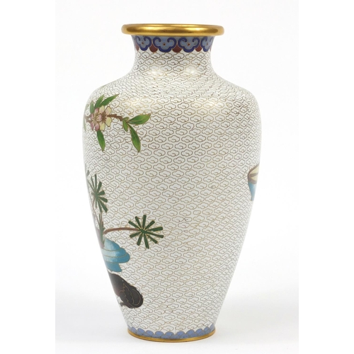 234 - Two Chinese cloisonné vases including one enamelled with a dog before a vase and scroll, the largest... 