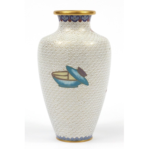 234 - Two Chinese cloisonné vases including one enamelled with a dog before a vase and scroll, the largest... 