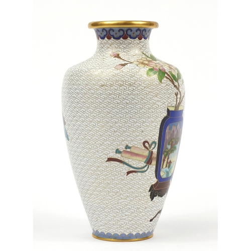 234 - Two Chinese cloisonné vases including one enamelled with a dog before a vase and scroll, the largest... 