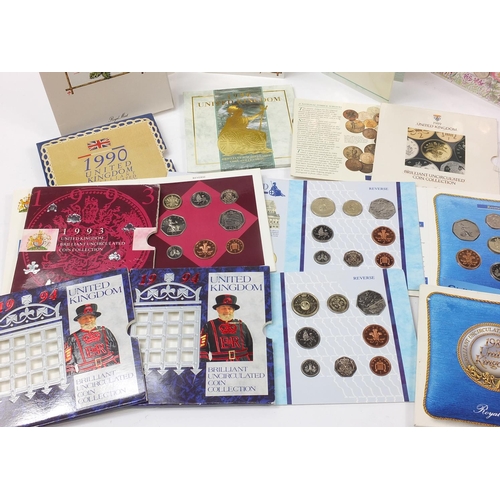 1373 - Fourteen United Kingdom uncirculated coin collections by the Royal Mint including dates 1993, 1992, ... 