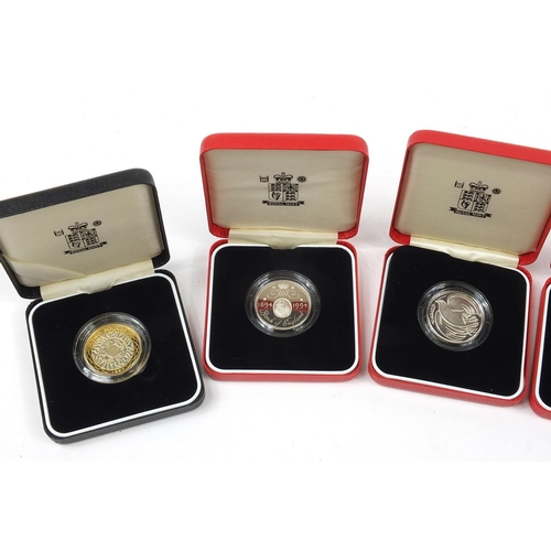 1369 - Five United Kingdom silver proof Piedfort two pound coins with cases including 1996 Celebration of F... 